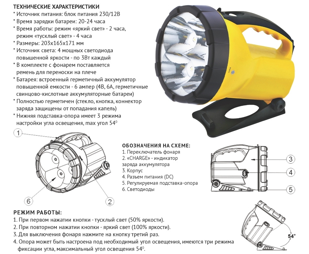 KN-8036L0430 LED фонарь, 4LEDx3W(БЕЗ СКИДОК)